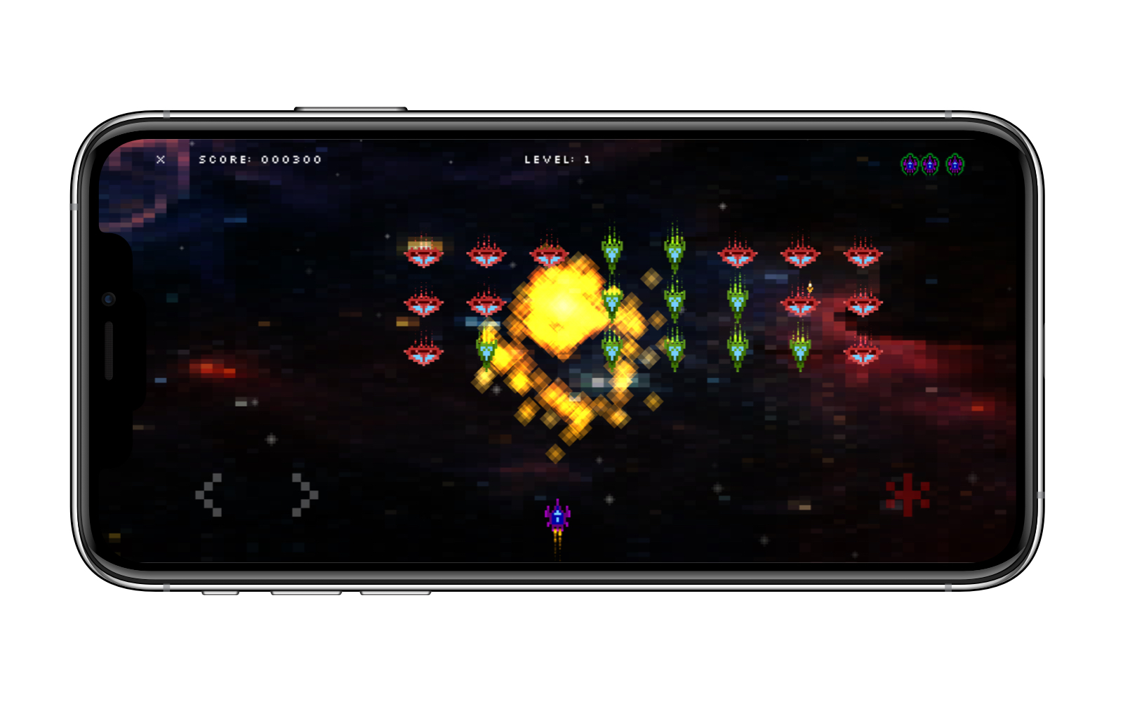 An image of an iPhone displaying the first level of Invasion of Planet X.